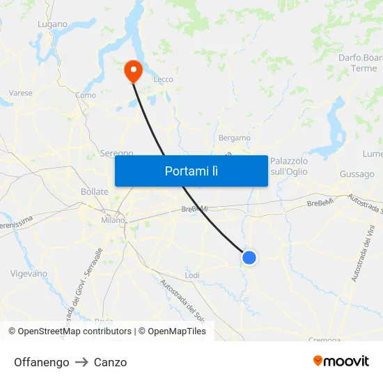 Offanengo to Canzo map