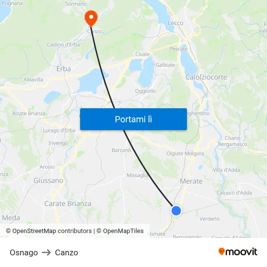 Osnago to Canzo map