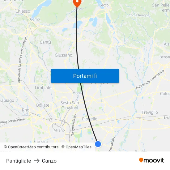Pantigliate to Canzo map