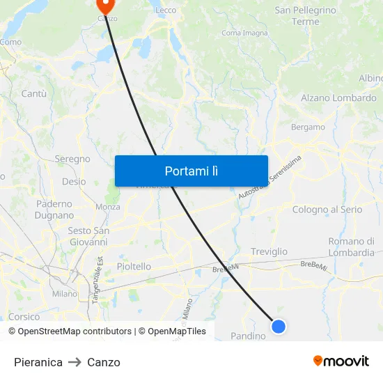Pieranica to Canzo map