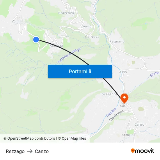 Rezzago to Canzo map