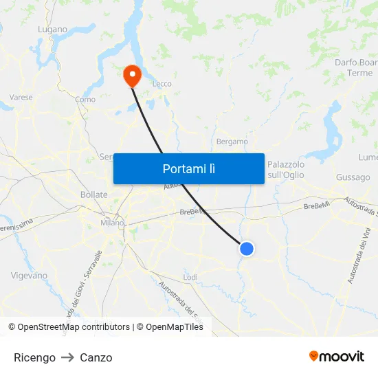 Ricengo to Canzo map