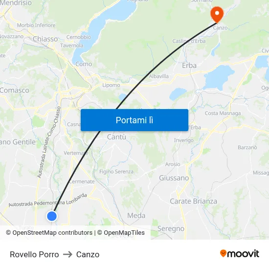 Rovello Porro to Canzo map