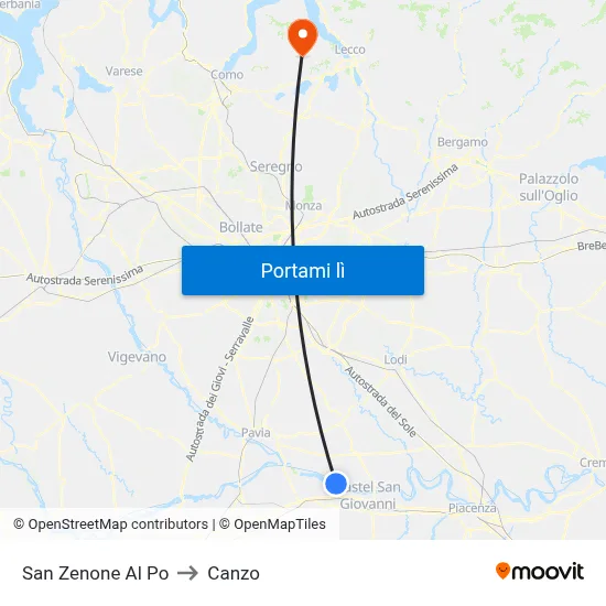 San Zenone Al Po to Canzo map