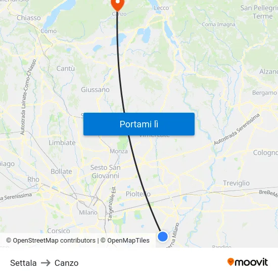 Settala to Canzo map