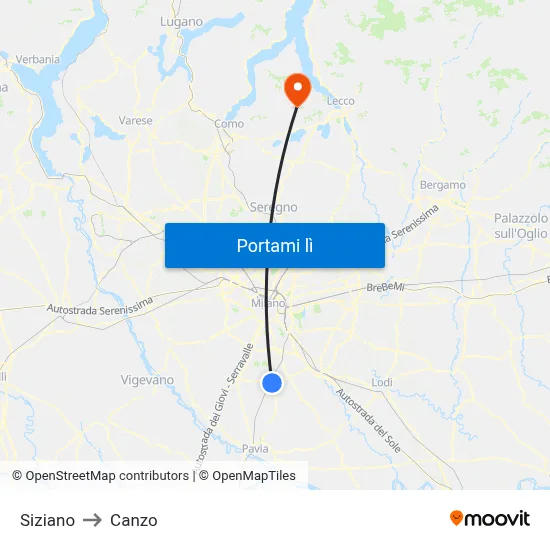 Siziano to Canzo map