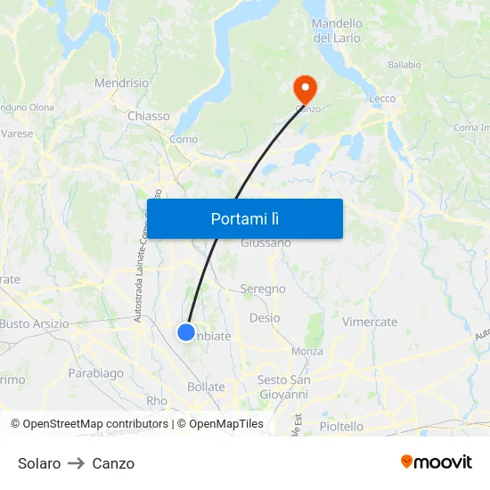 Solaro to Canzo map