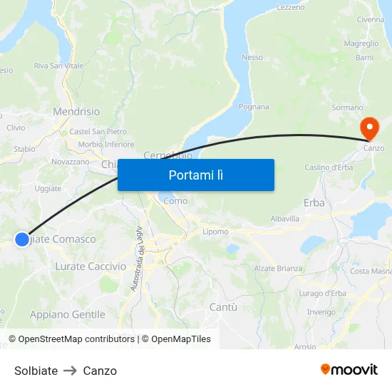Solbiate to Canzo map