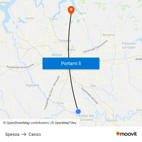 Spessa to Canzo map