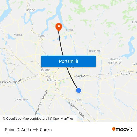 Spino D' Adda to Canzo map