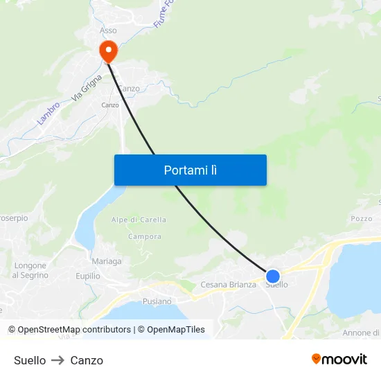 Suello to Canzo map