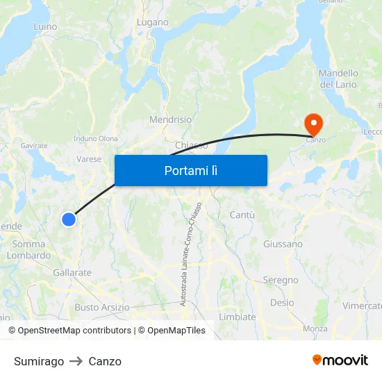 Sumirago to Canzo map