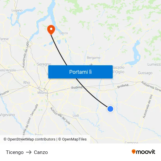 Ticengo to Canzo map