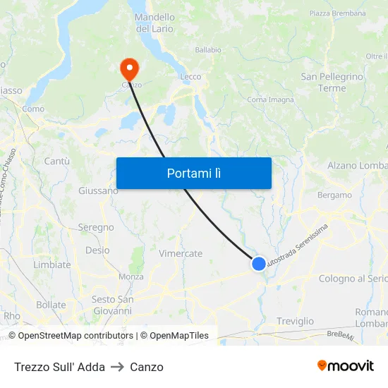 Trezzo Sull' Adda to Canzo map