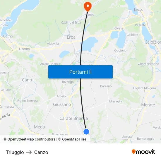 Triuggio to Canzo map