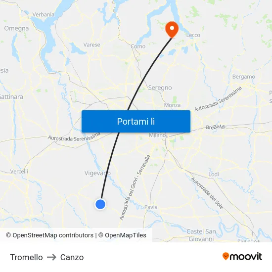 Tromello to Canzo map
