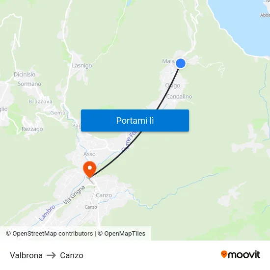 Valbrona to Canzo map