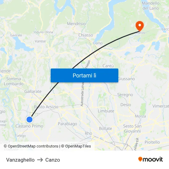 Vanzaghello to Canzo map