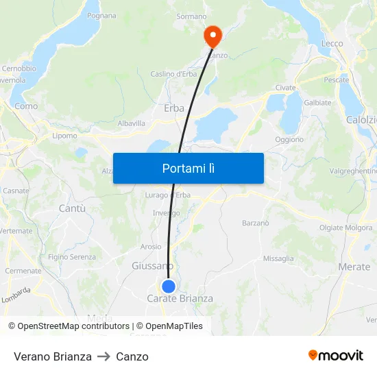 Verano Brianza to Canzo map