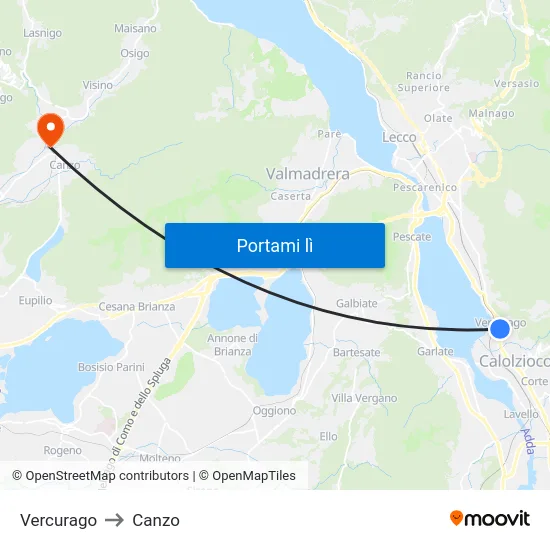 Vercurago to Canzo map