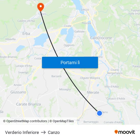 Verderio Inferiore to Canzo map