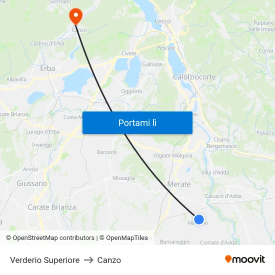 Verderio Superiore to Canzo map