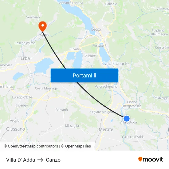 Villa D' Adda to Canzo map