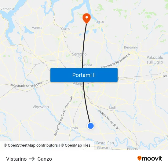 Vistarino to Canzo map