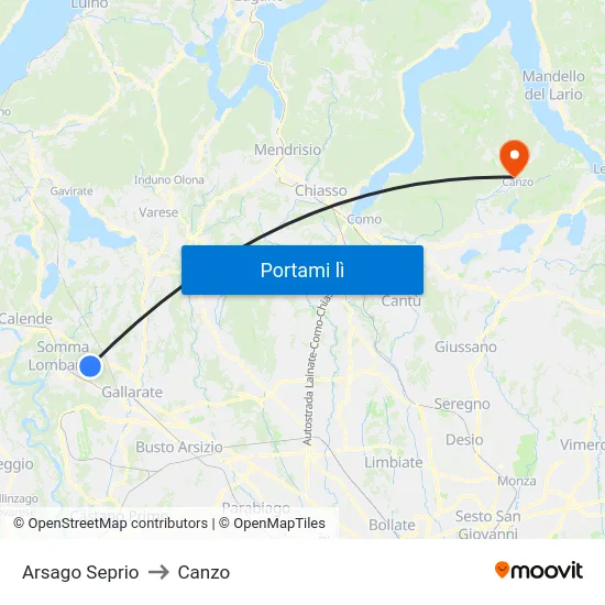 Arsago Seprio to Canzo map