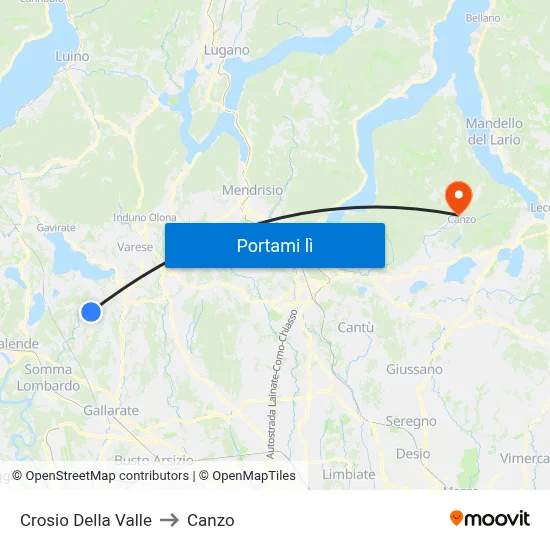 Crosio Della Valle to Canzo map