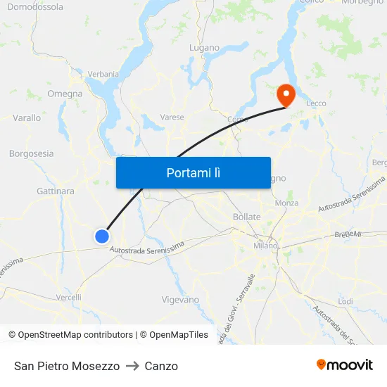 San Pietro Mosezzo to Canzo map