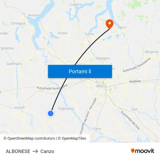 ALBONESE to Canzo map