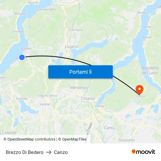 Brezzo Di Bedero to Canzo map