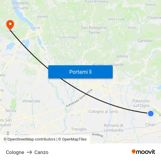 Cologne to Canzo map
