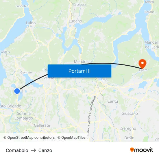 Comabbio to Canzo map