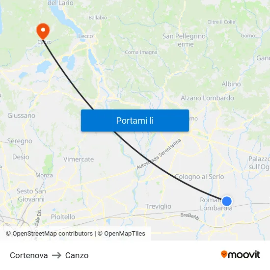 Cortenova to Canzo map