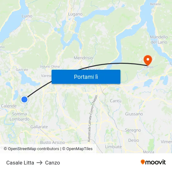 Casale Litta to Canzo map