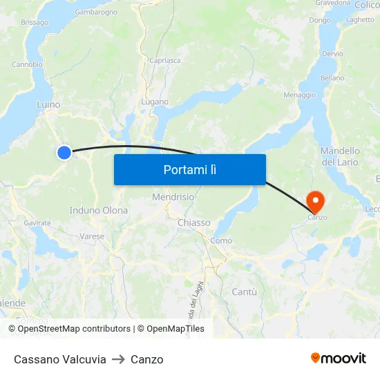 Cassano Valcuvia to Canzo map