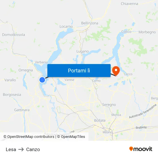 Lesa to Canzo map