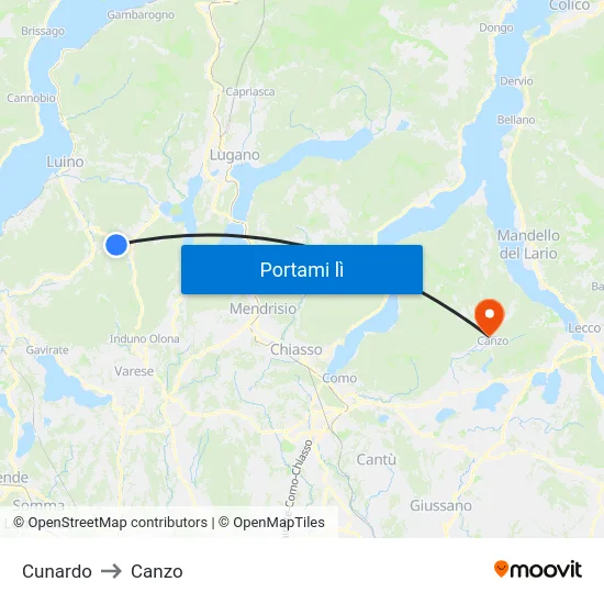 Cunardo to Canzo map