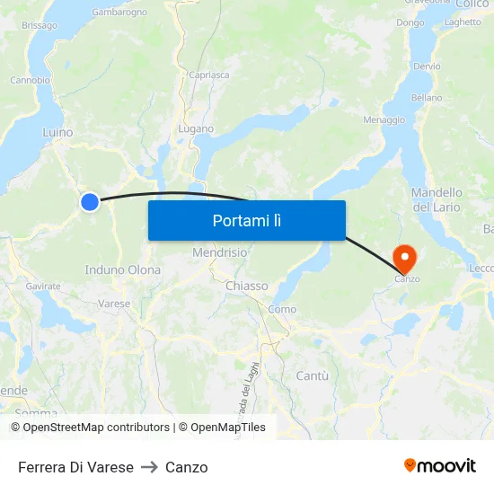 Ferrera Di Varese to Canzo map
