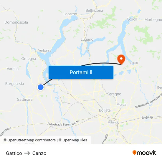 Gattico to Canzo map