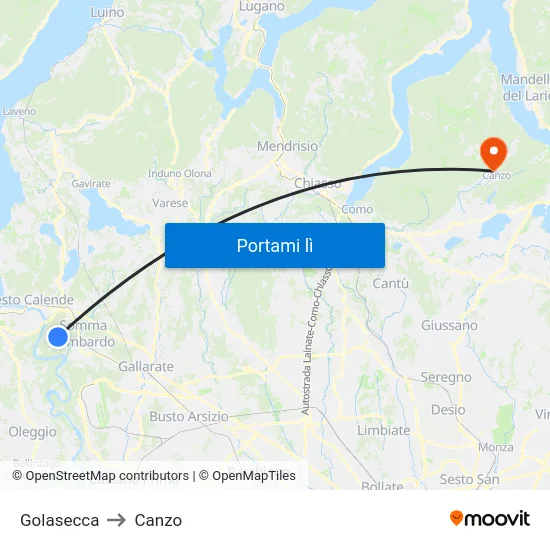 Golasecca to Canzo map