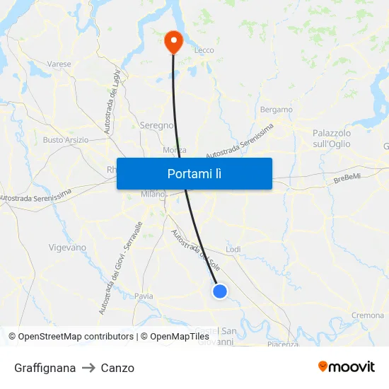 Graffignana to Canzo map