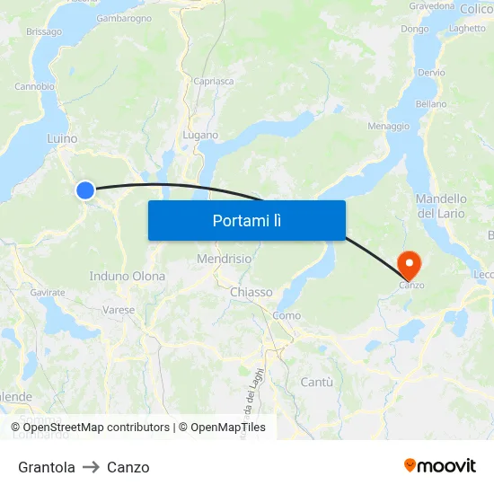 Grantola to Canzo map