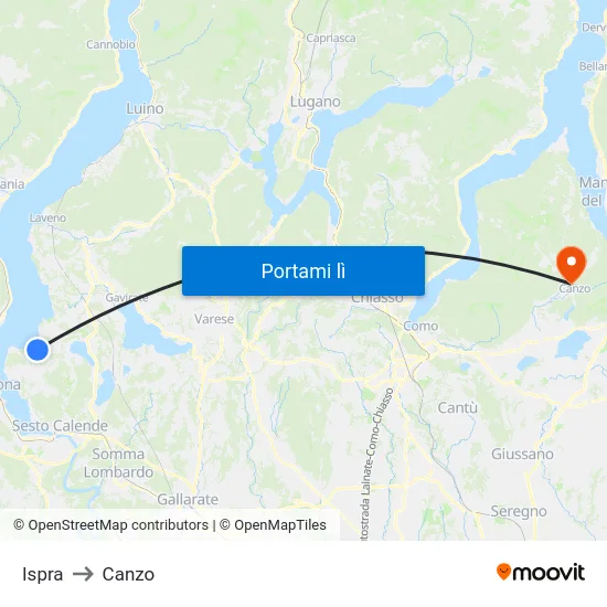 Ispra to Canzo map