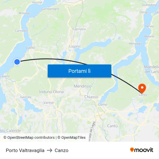 Porto Valtravaglia to Canzo map