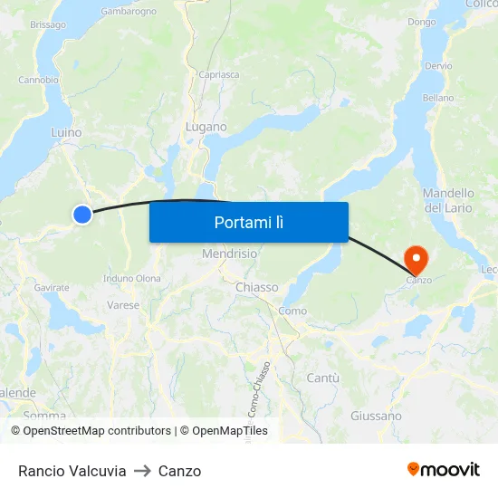 Rancio Valcuvia to Canzo map