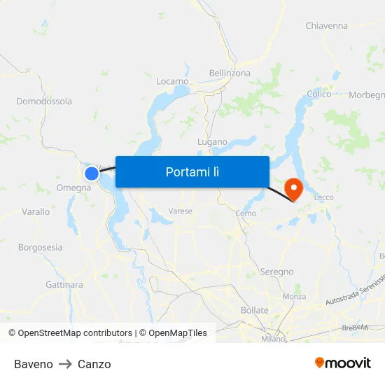 Baveno to Canzo map