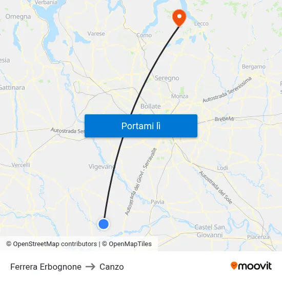 Ferrera Erbognone to Canzo map